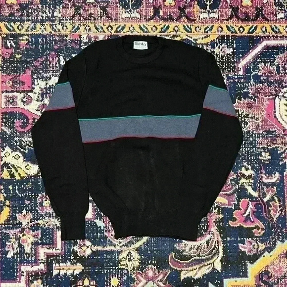 VINTAGE Meister Mock Neck Sweater Striped  Hong Kong Wool Blend Small - Picture 1 of 2